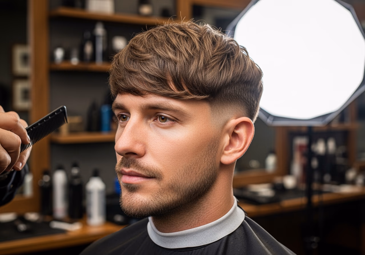 Voluminous Wide Bowl Update hairstyle for men 2026 — haircuts for long faces variation, best for long faces + straight or wavy hair, modern barbering by Master Stylist Jessica Hamilton