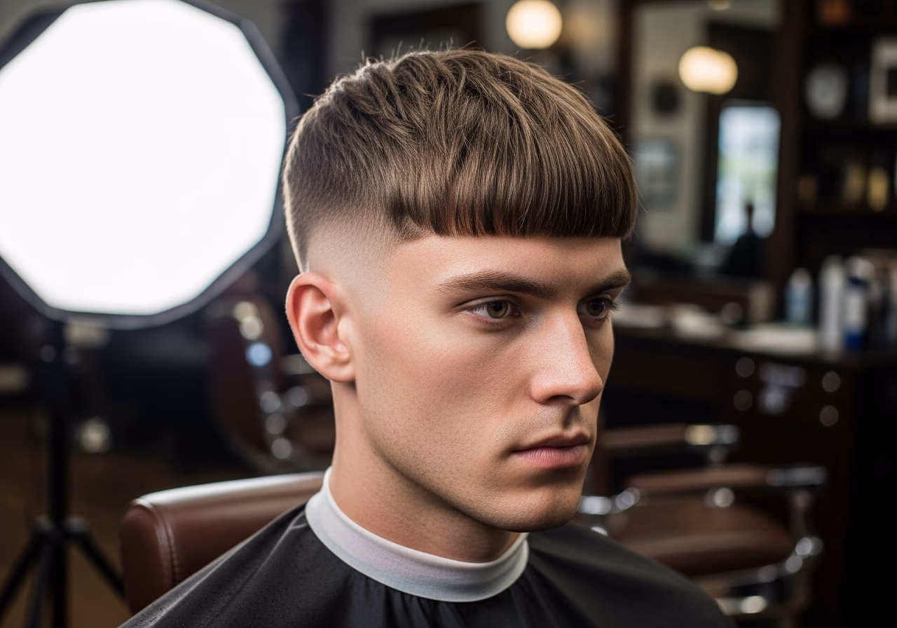 Wide Fringe Textured Taper hairstyle for men 2026 — haircuts for long faces variation, best for long faces + wavy hair, modern barbering by Master Stylist Jessica Hamilton