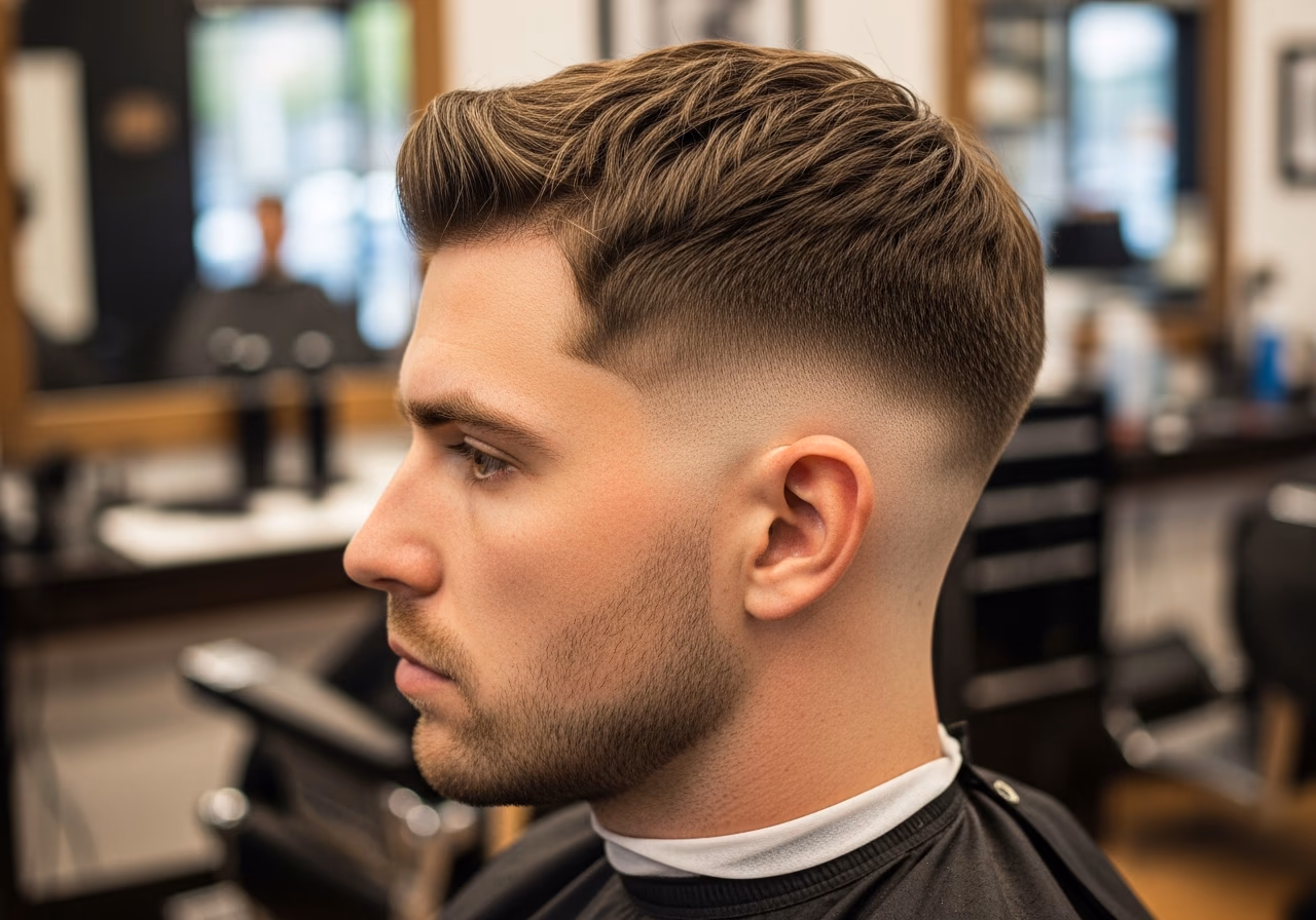 Wide Temple Boost Taper hairstyle for men 2026 — haircuts for long faces variation, best for long faces + fine hair, modern barbering by Master Stylist Jessica Hamilton