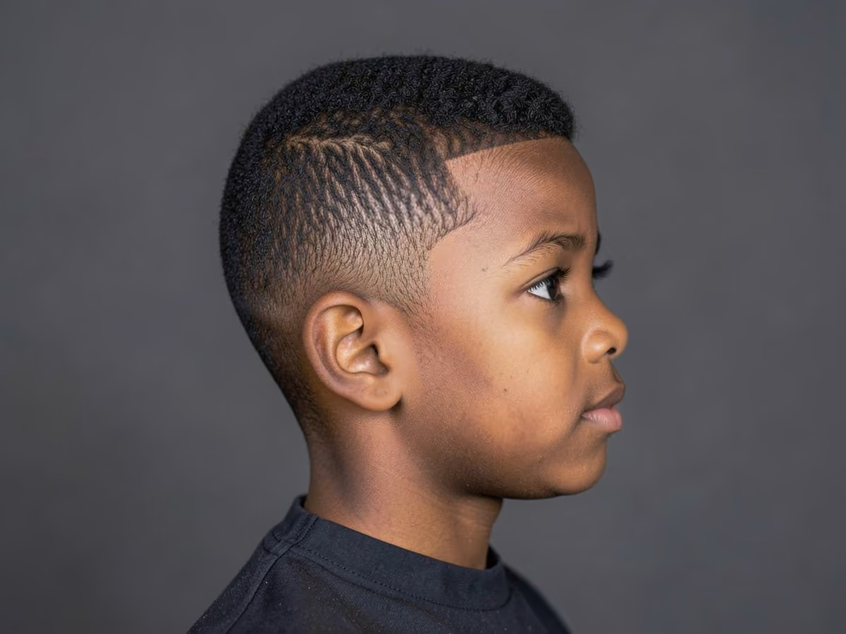 Boy with a boys curtain haircut