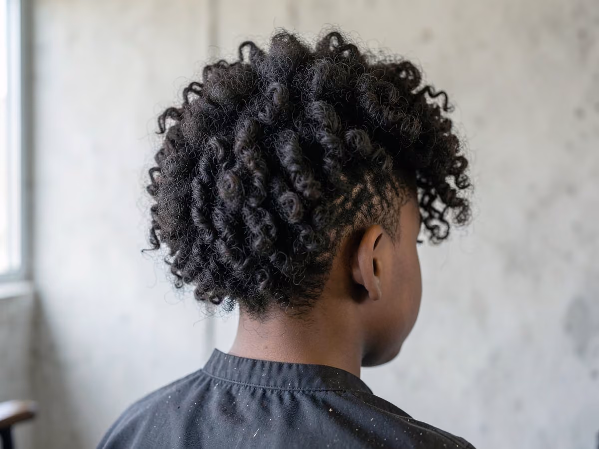 Boy with a boys long afro haircut