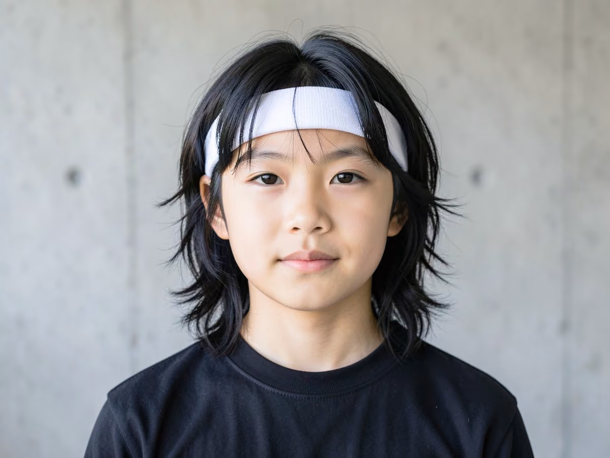Boy with a boys long hair with headband