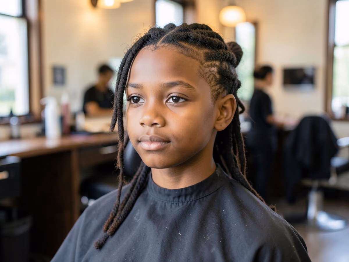 Boy with a boys long locs haircut