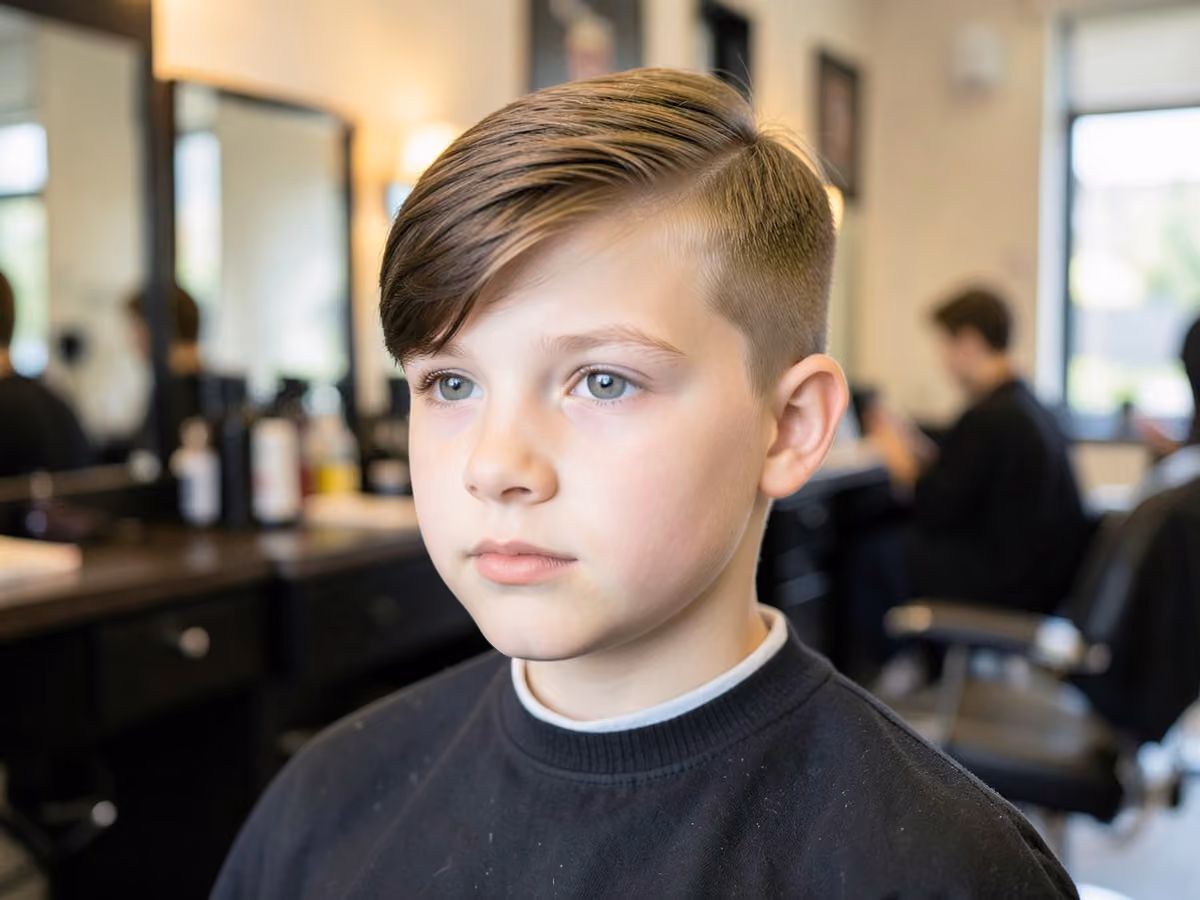 Boy with a boys long side part