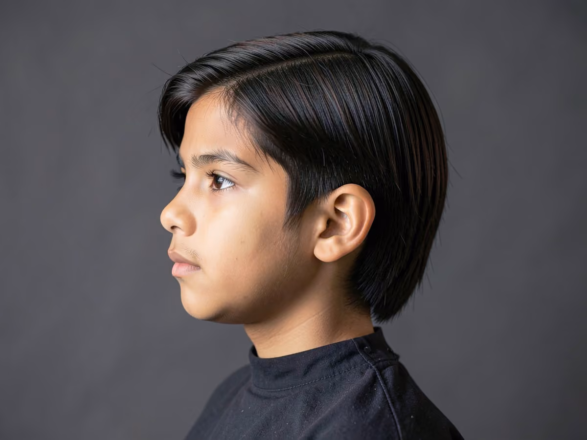 Boy with a boys long straight hair