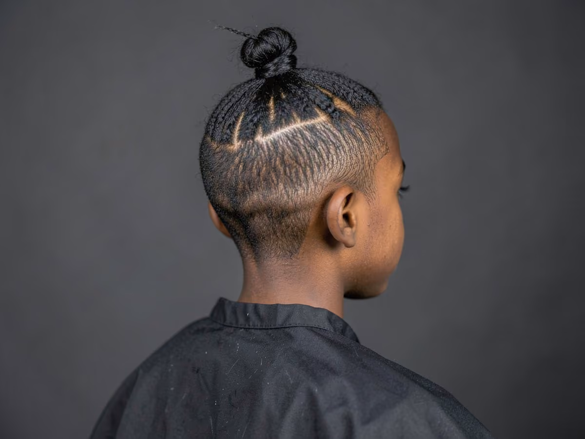 Boy with a boys top knot