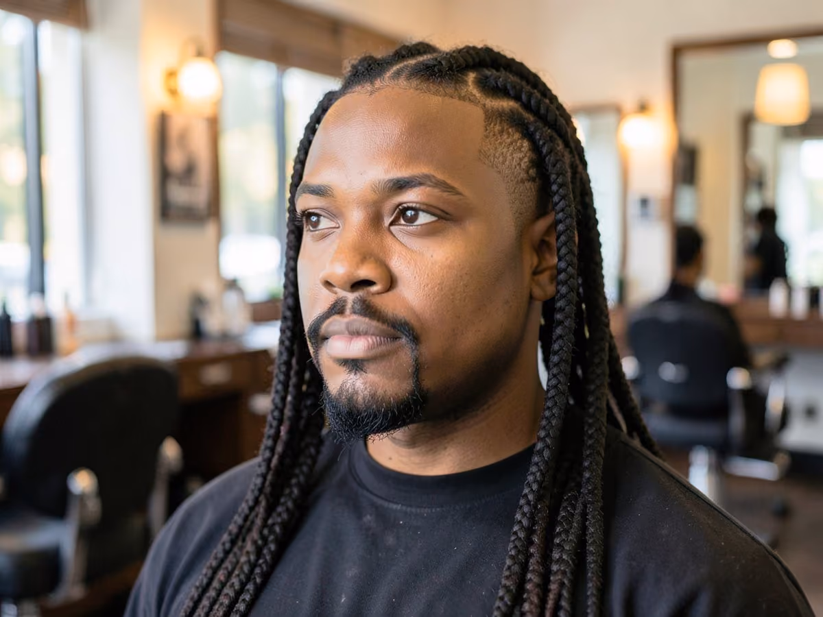 Man with a long braids with goatee haircut