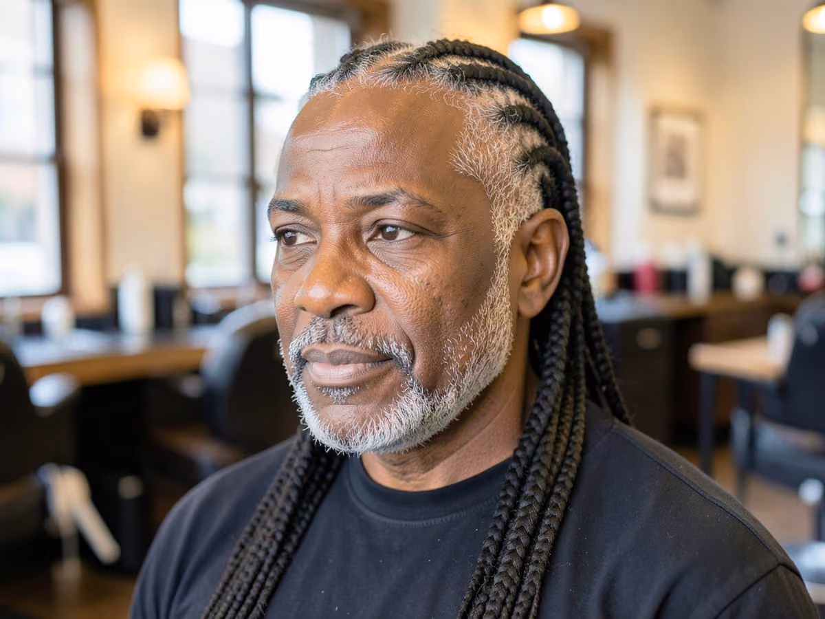 Man with a long knotless braids haircut