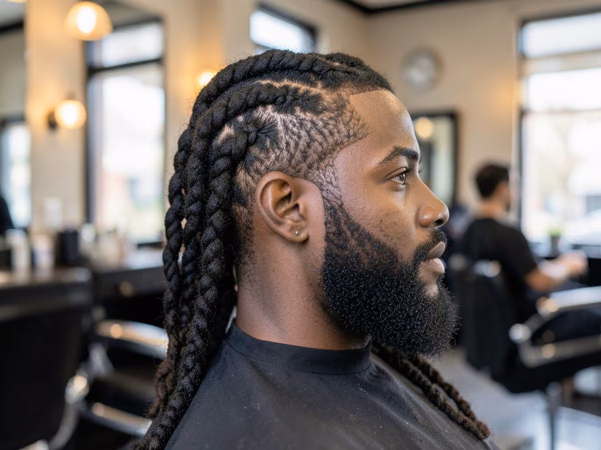 Man with a long marley twists haircut