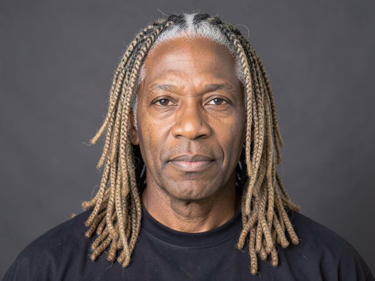 Man with a long microlocs haircut
