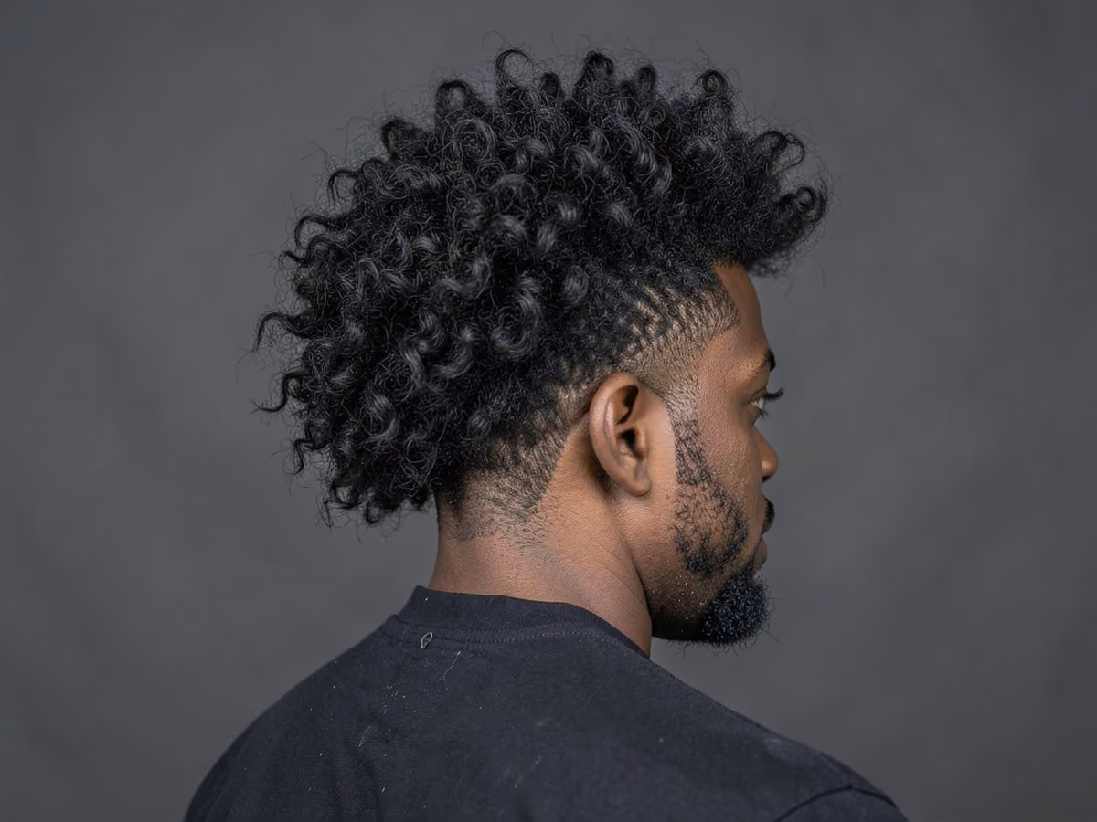 Man with a long stretched blowout haircut