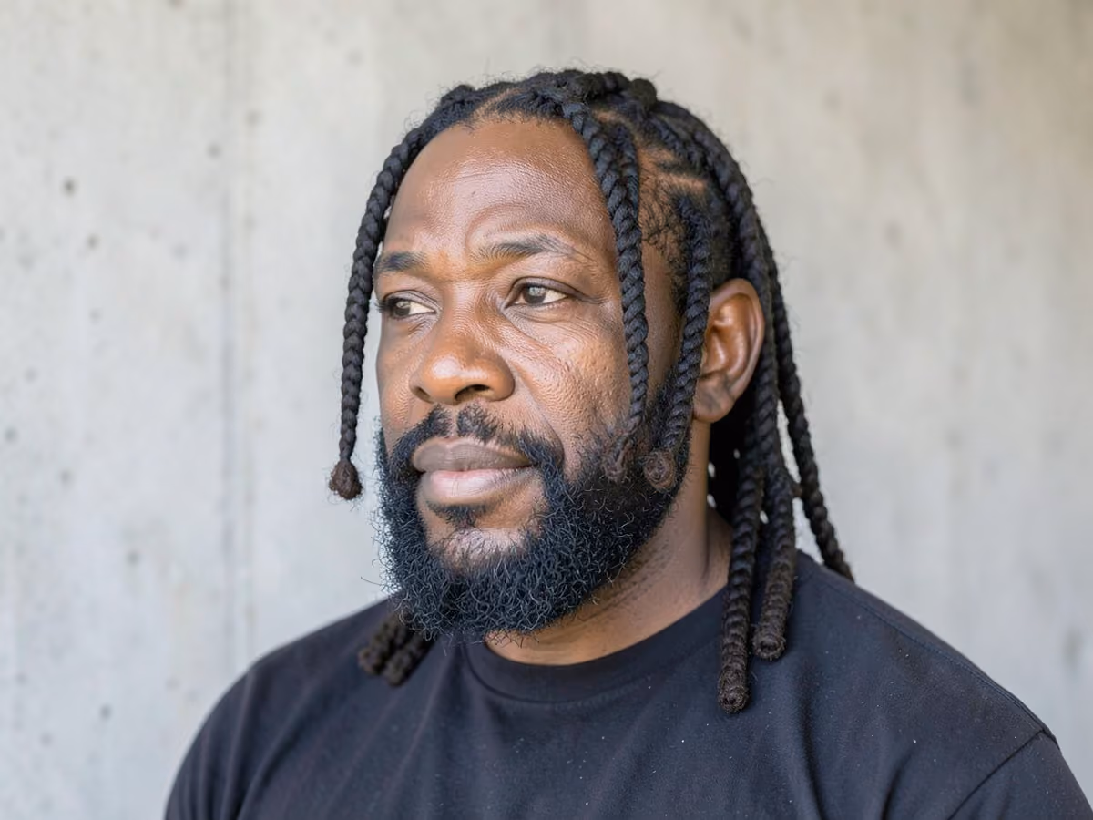 Man with a shoulder length two-strand twists haircut