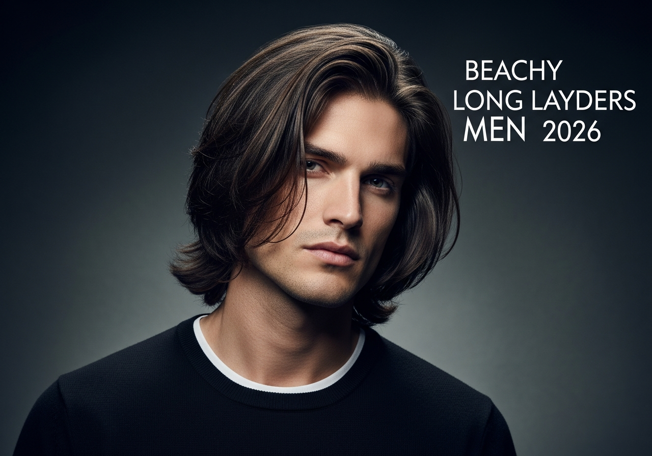 Men's Beachy Long Layers Hairstyle 2026 - Shoulder-length straight hair with soft tousled layers