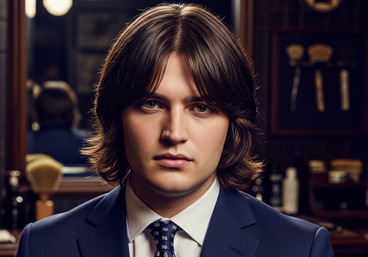 Men's Curtain Bangs Long Hair 2026 - Shoulder-length straight hair with soft middle-parted curtain bangs