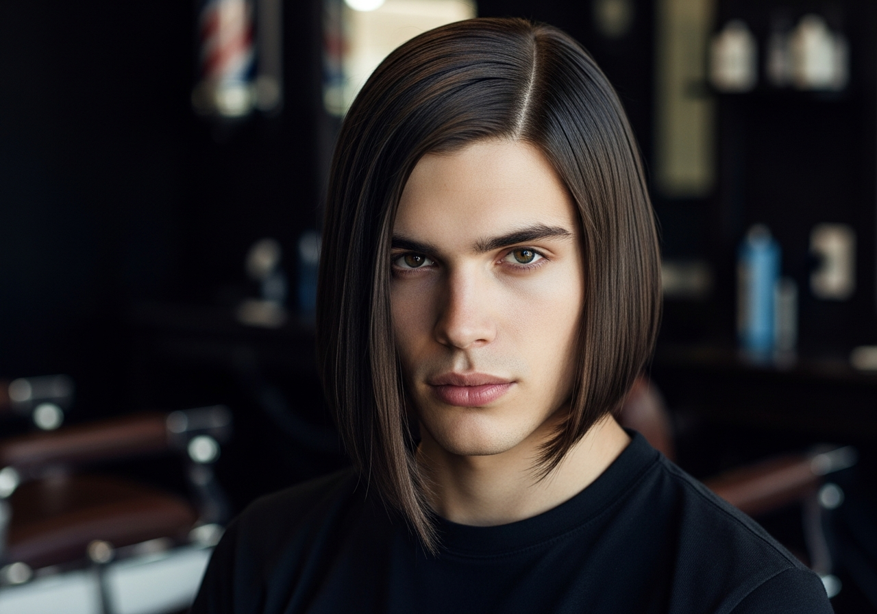 Men's Flowing Long Straight Hair 2026 - Ultra-sleek shoulder-length straight hair with minimal layers