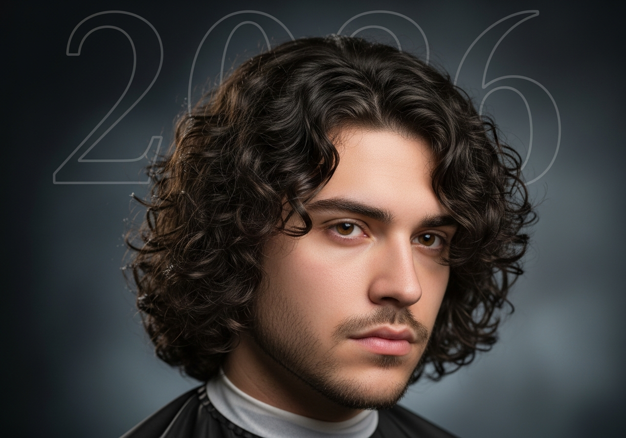 Men's Long Curly Hair 2026 - Shoulder-length defined curls with layers for round and oval faces