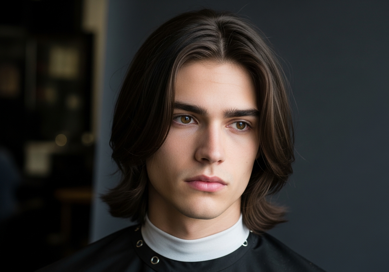 Men's Long Hair with Face-Framing Layers 2026 - Shoulder-length straight hair with soft face-framing layers