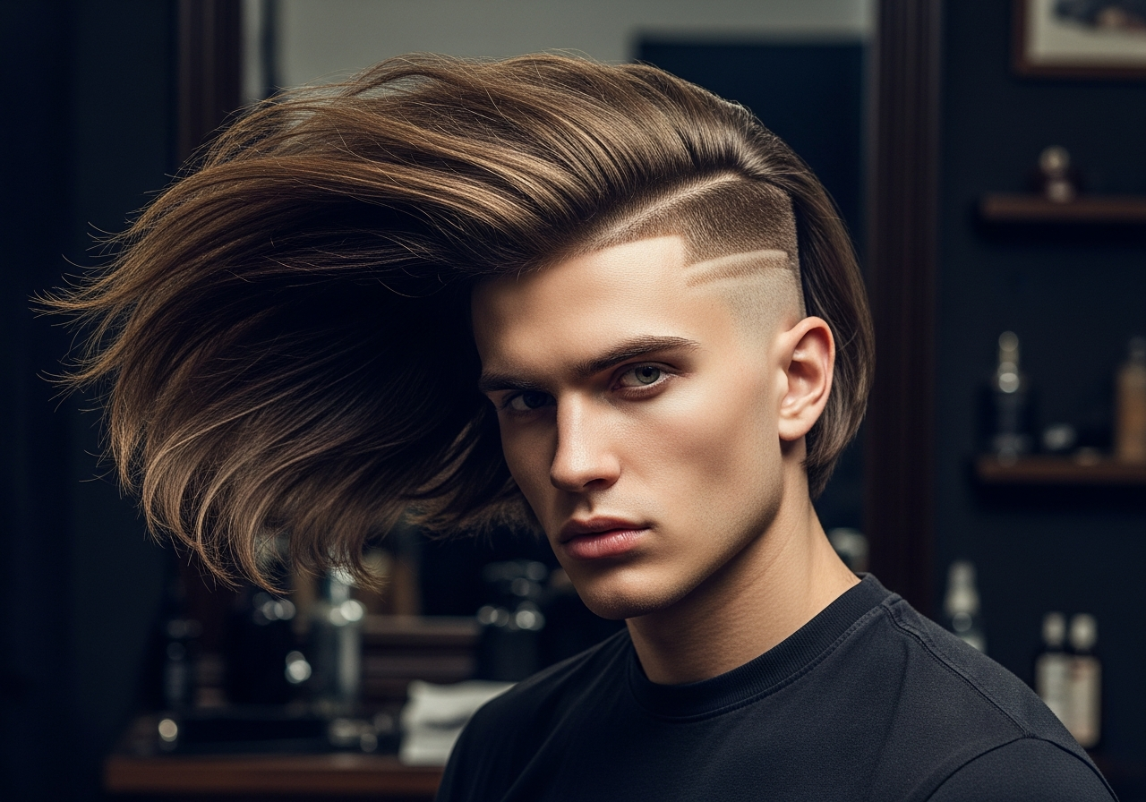 Men's Long Hair Undercut Hairstyle 2026 - Bold shoulder-length top with sharp undercut sides