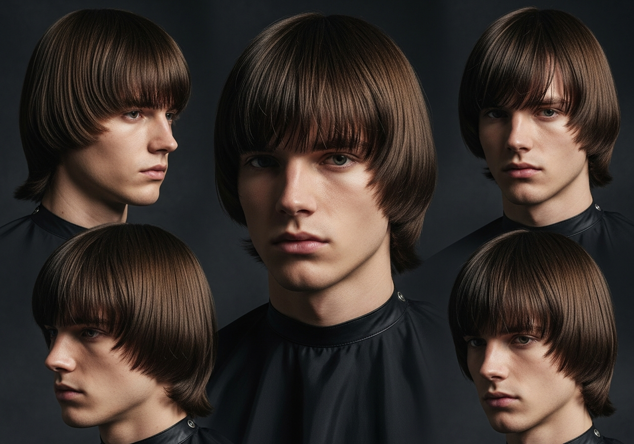 Men's Long Mop Top Hairstyle 2026 - Shoulder-length straight hair with soft messy 70s-inspired fringe