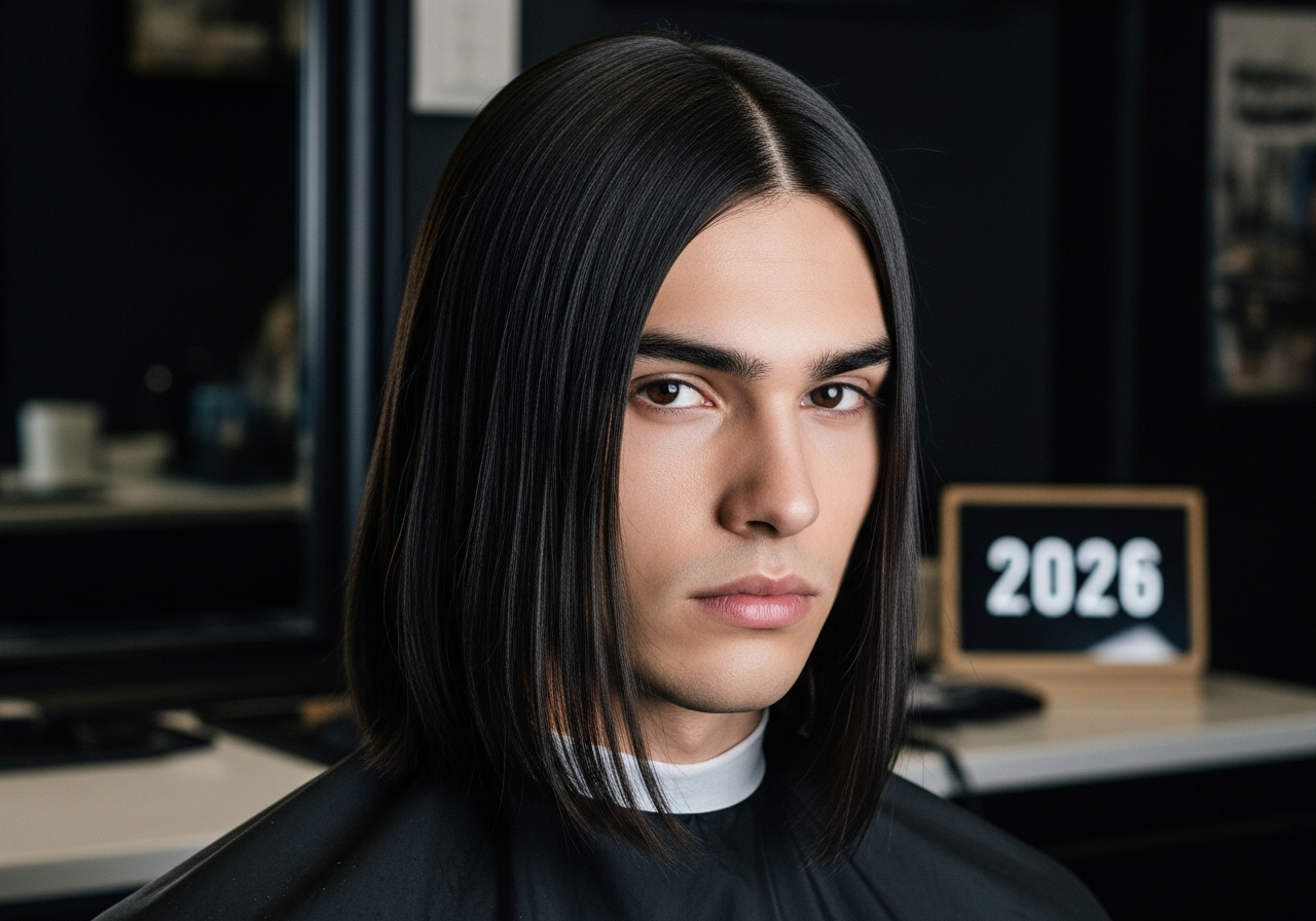 Men's Long Straight & Sleek Hair 2026 - Past-shoulder ultra-smooth straight hair with maximum shine