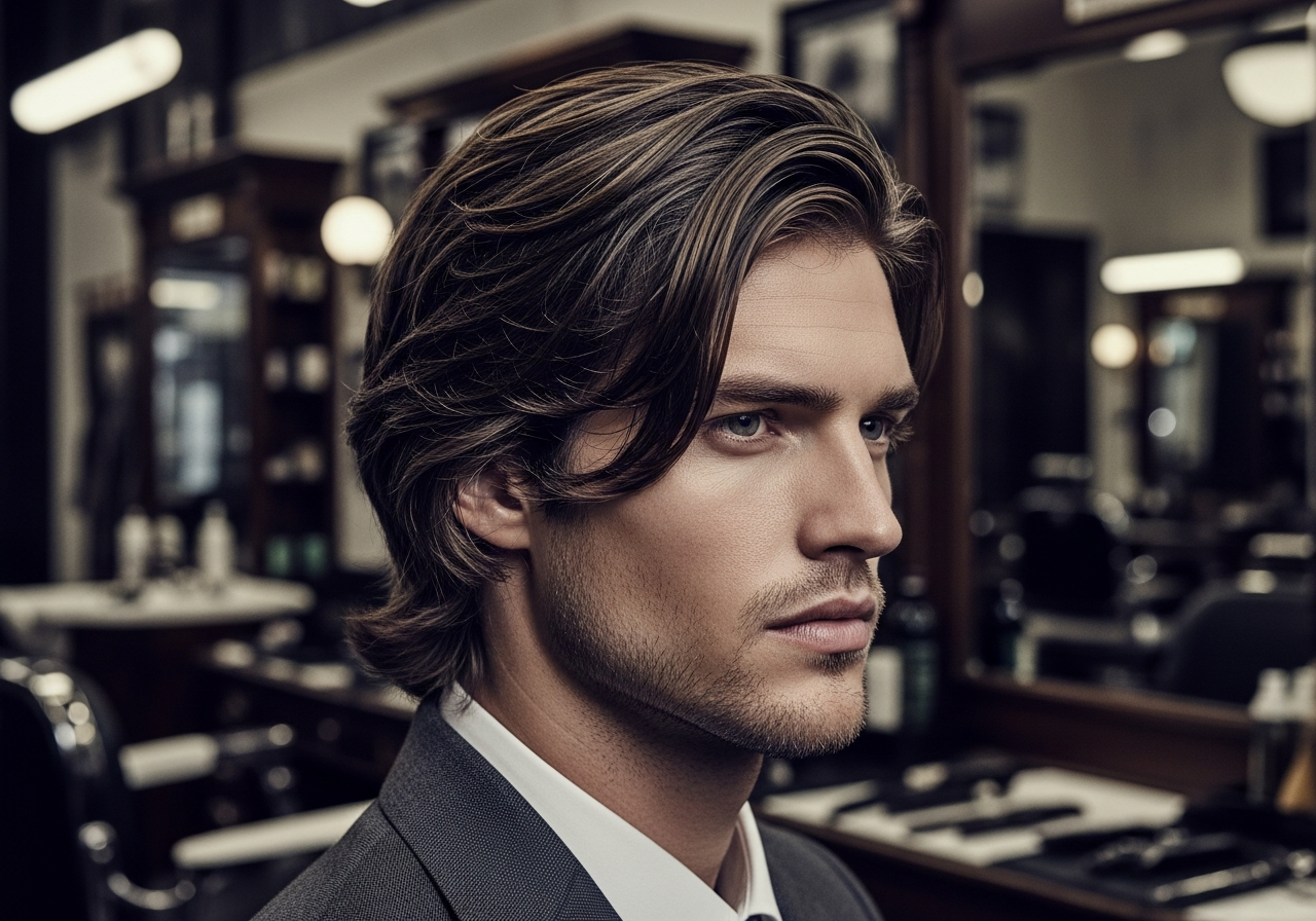 Men's Long Hair with Subtle Waves 2026 - Shoulder-length straight hair with light texturing for soft waves