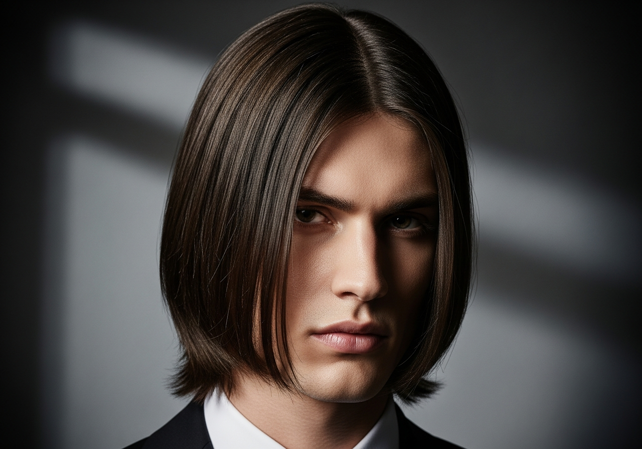 Men's Long Textured Straight Hair 2026 - Shoulder-length straight hair with light texturing for movement