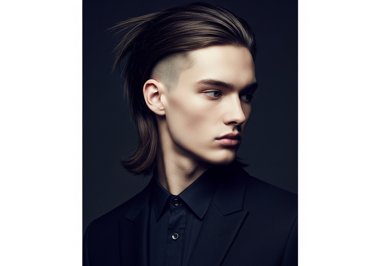 Men's Long Two-Block Hair 2026 - Korean-style long straight top with sharp blocky overhang