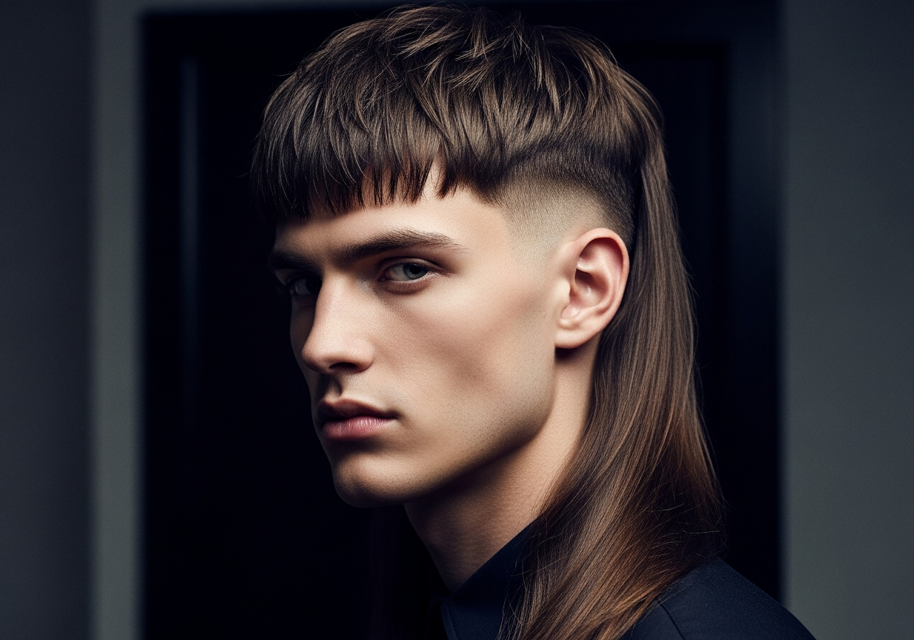 Men's Modern Long Mullet Hairstyle 2026 - Shoulder-length straight hair with longer back and textured top