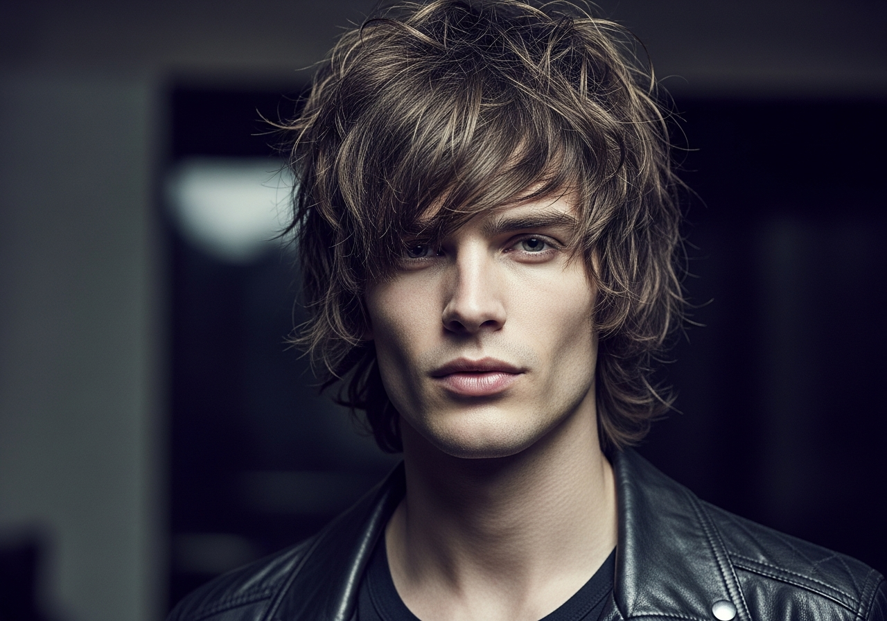 Men's Shaggy Long Hair 2026 - Messy shoulder-length textured layers with choppy ends