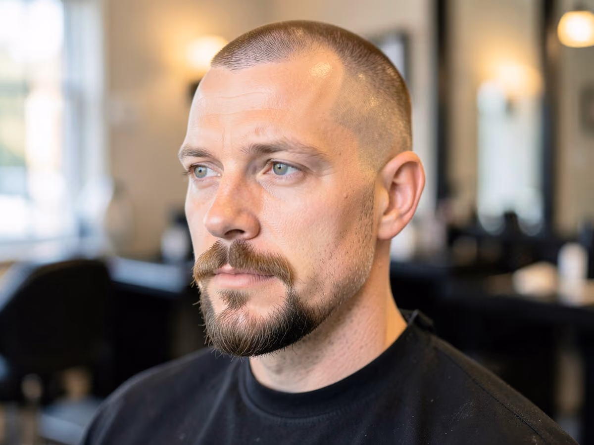 Man with a buzz cut with goatee