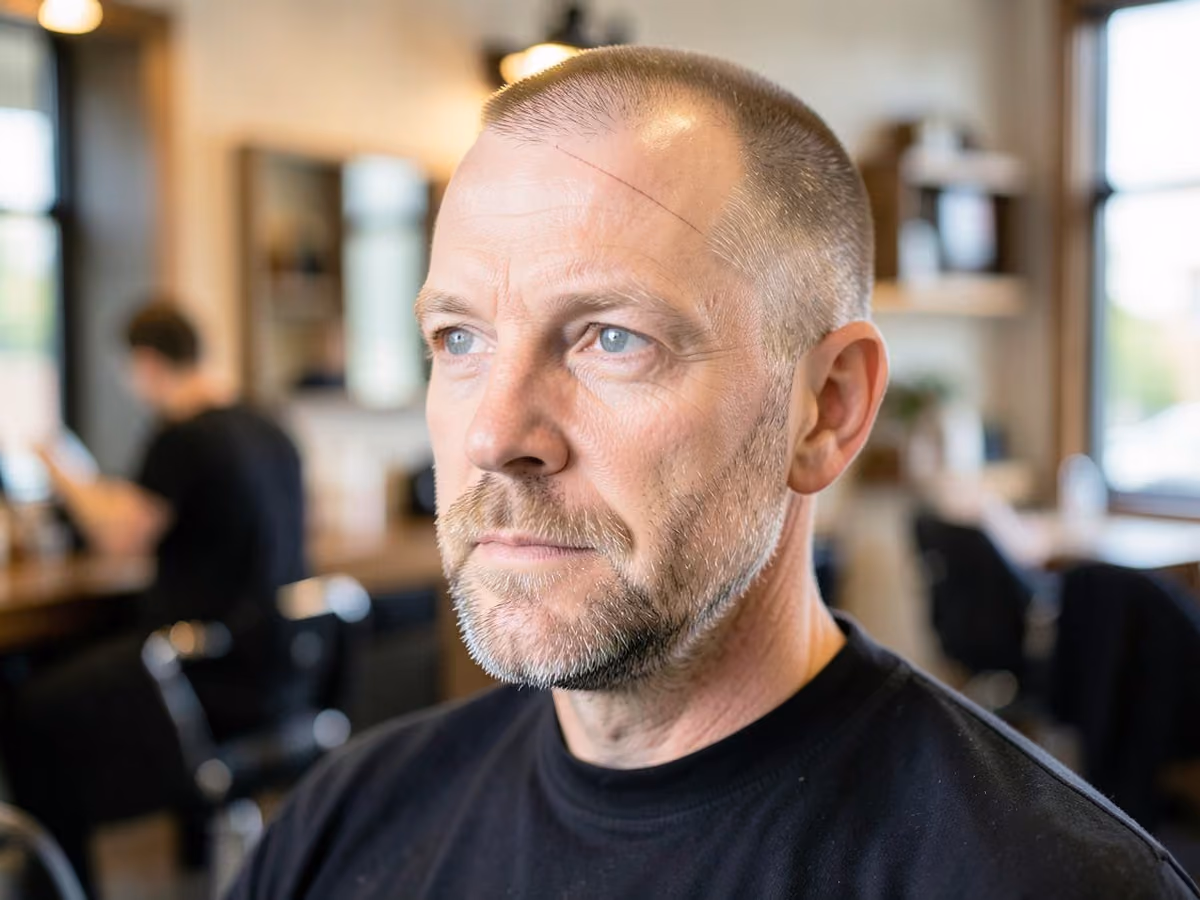 Man with a crew cut with stubble
