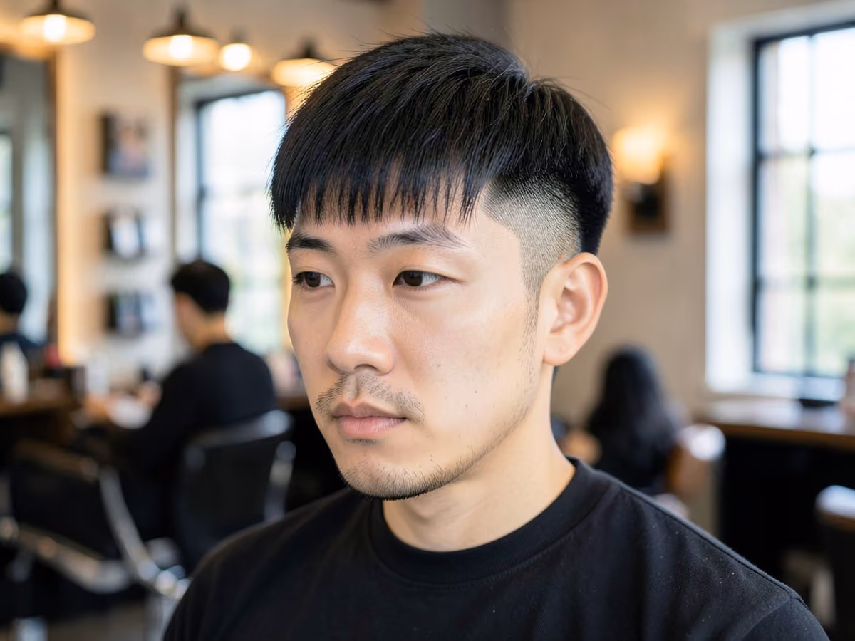Man with a low maintenance asian haircut