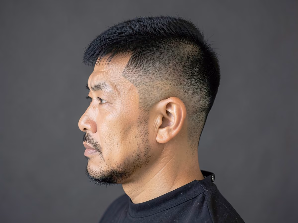 Man with a low maintenance french crop haircut