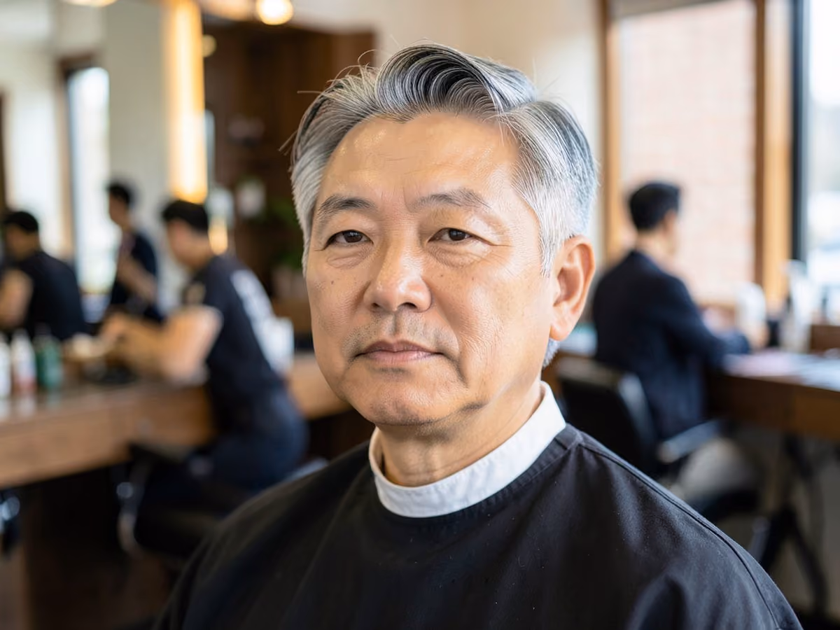 Man with a low maintenance haircut for cowlicks
