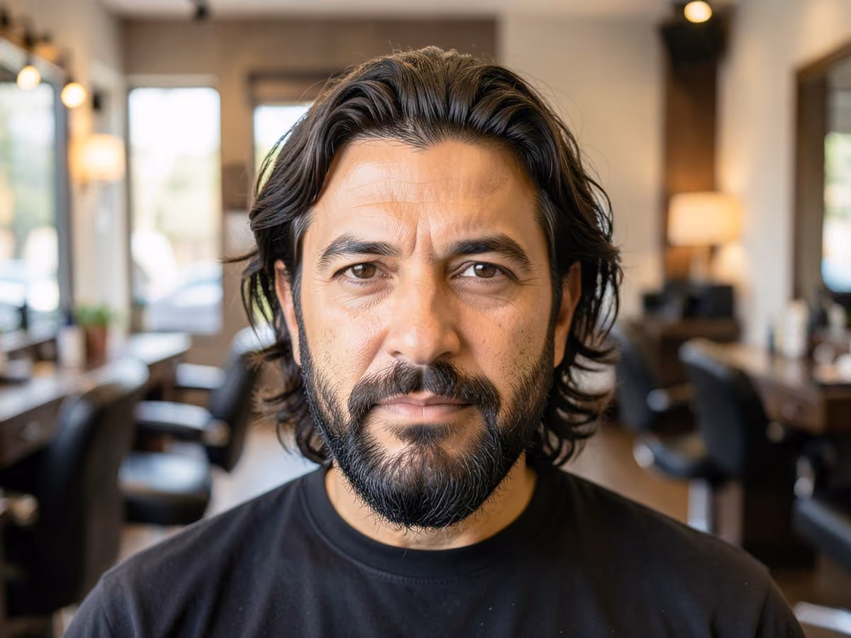 Man with a low maintenance medium length hair