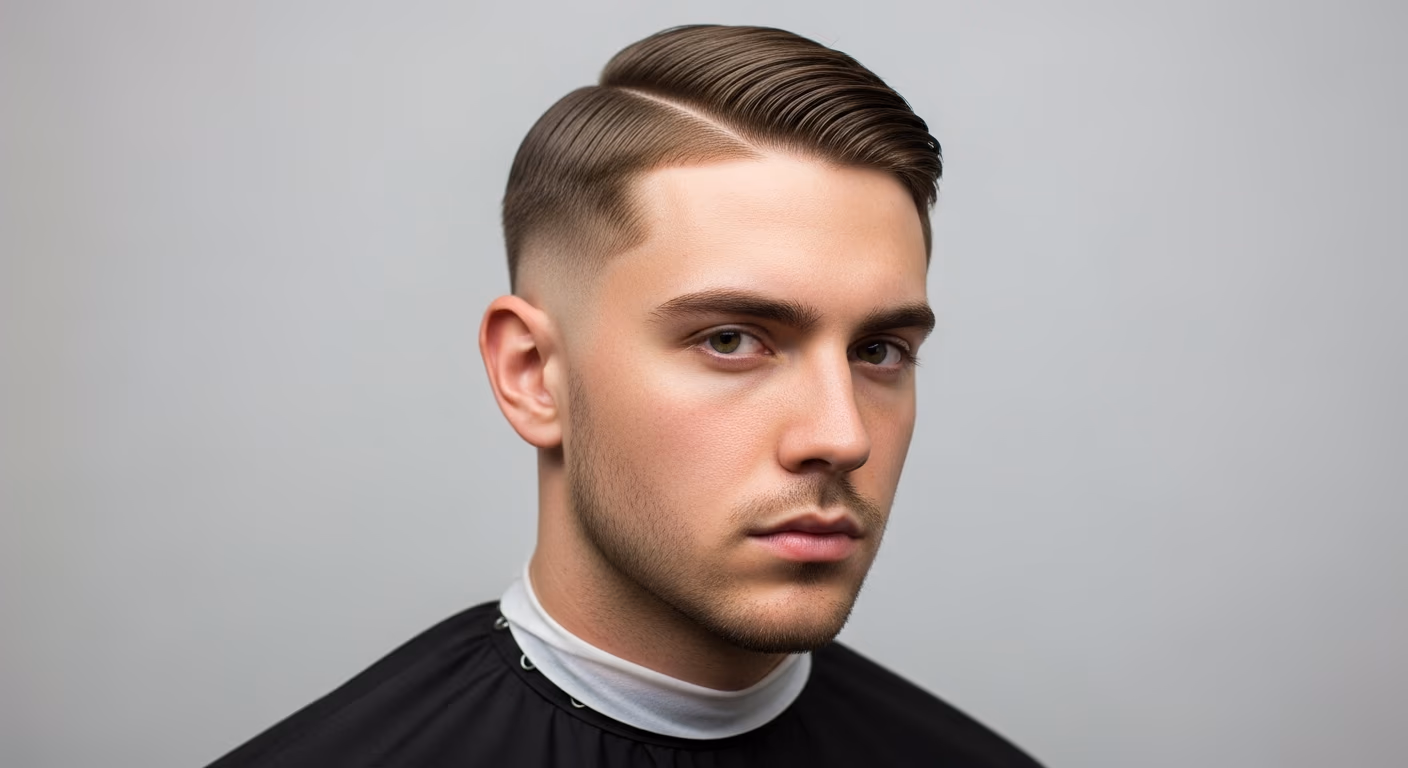Latino Low Skin Fade Side Part hairstyle for men 2026 — low skin fade with side part variation, best for diamond faces with prominent cheekbones, modern barbering by Master Stylist Jessica Hamilton