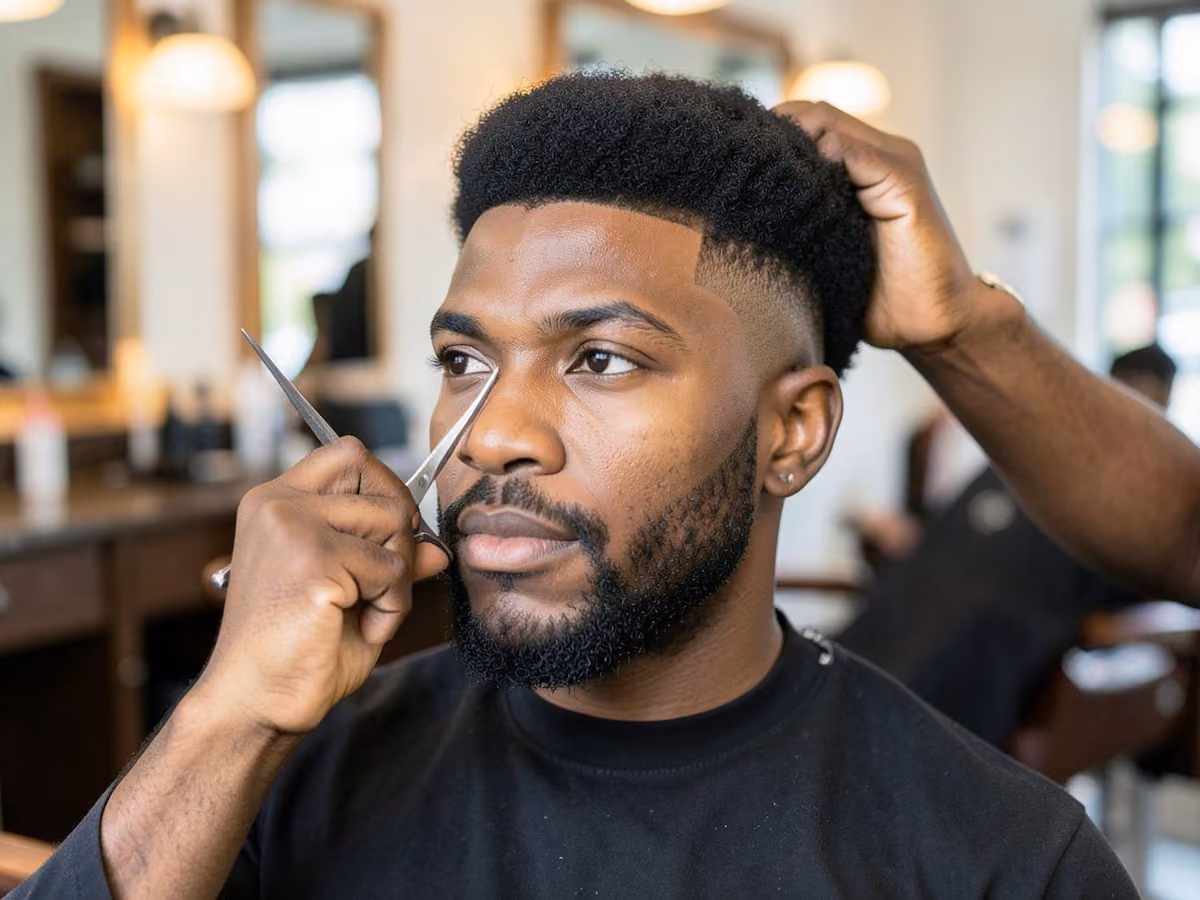 Man with a low skin fade afro