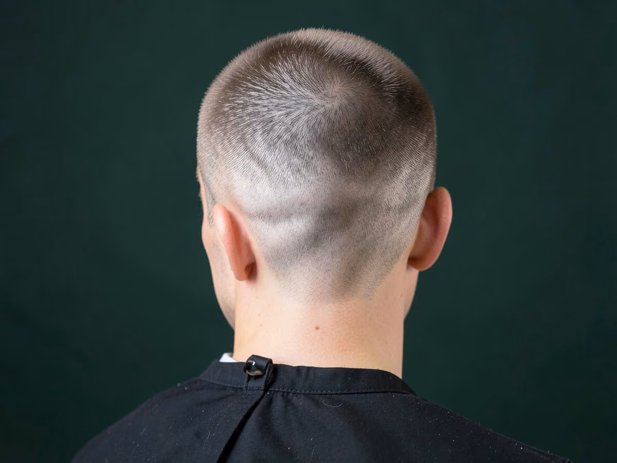 Man with a low skin fade buzz cut
