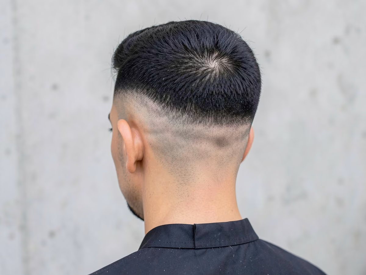 Man with a low skin fade for receding hairline