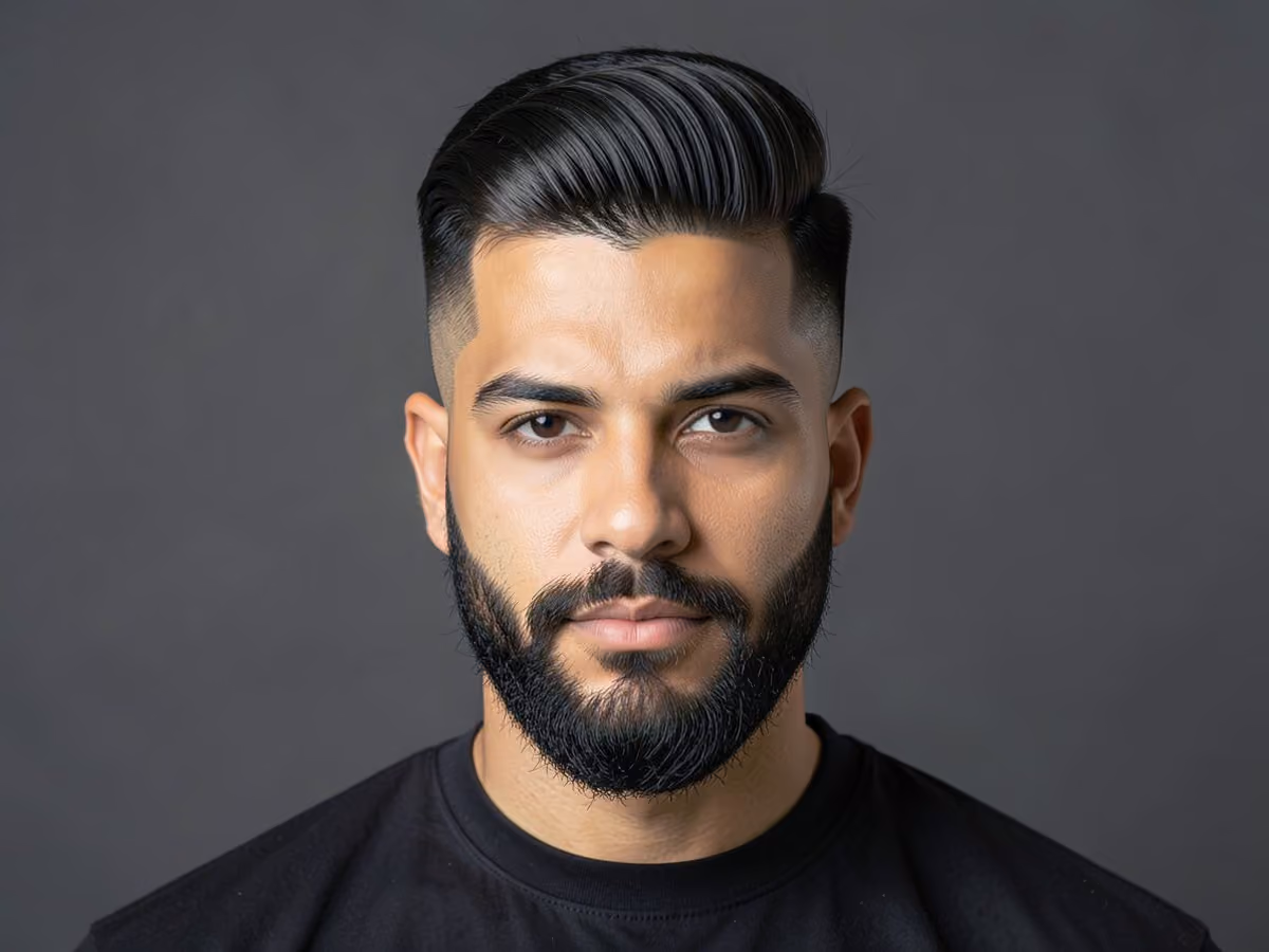 Man with a low skin fade pompadour