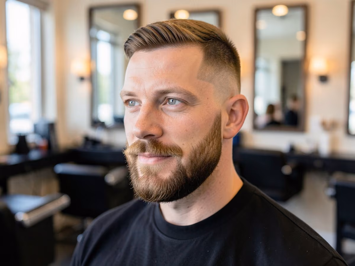 Man with a low skin fade with circle beard