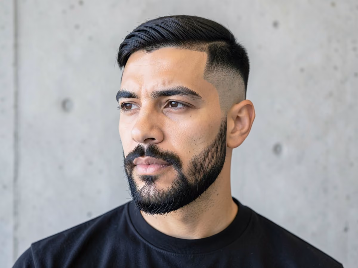 Man with a low skin fade with van dyke