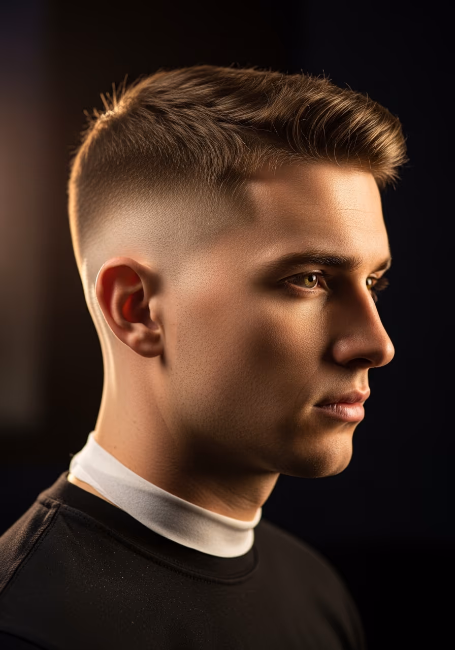 Crew Cut with Low Taper hairstyle for men 2026 — low taper fade variation, best for oval, square, diamond faces + straight/thick hair, modern barbering by Master Stylist Jessica Hamilton