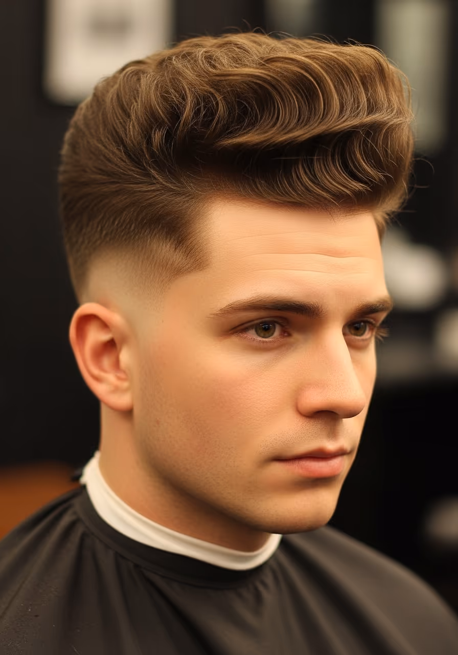 High Top with Low Taper hairstyle for men 2026 — low taper fade variation, best for oval, round faces + thick/curly hair, modern barbering by Master Stylist Jessica Hamilton