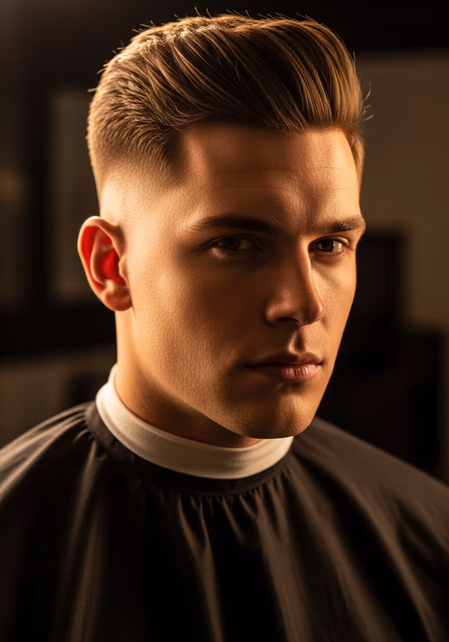 Low Burst Fade hairstyle for men 2026 — low taper fade variation, best for bold personalities, pairs well with mohawks or textured crops, modern barbering by Master Stylist Jessica Hamilton