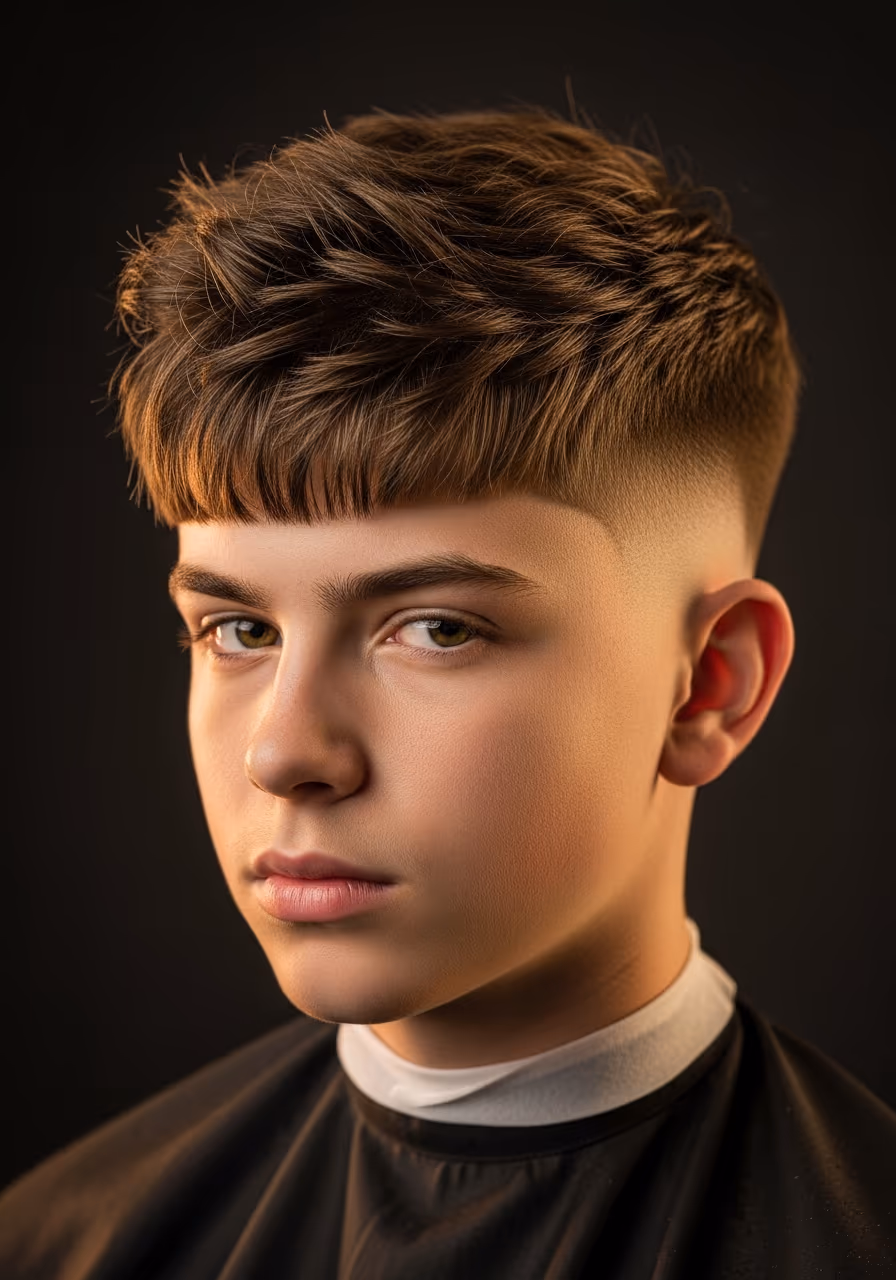 Low Fade with Textured Fringe hairstyle for men 2026 — low taper fade variation, best for teens, oval/round/diamond faces + straight hair, modern barbering by Master Stylist Jessica Hamilton