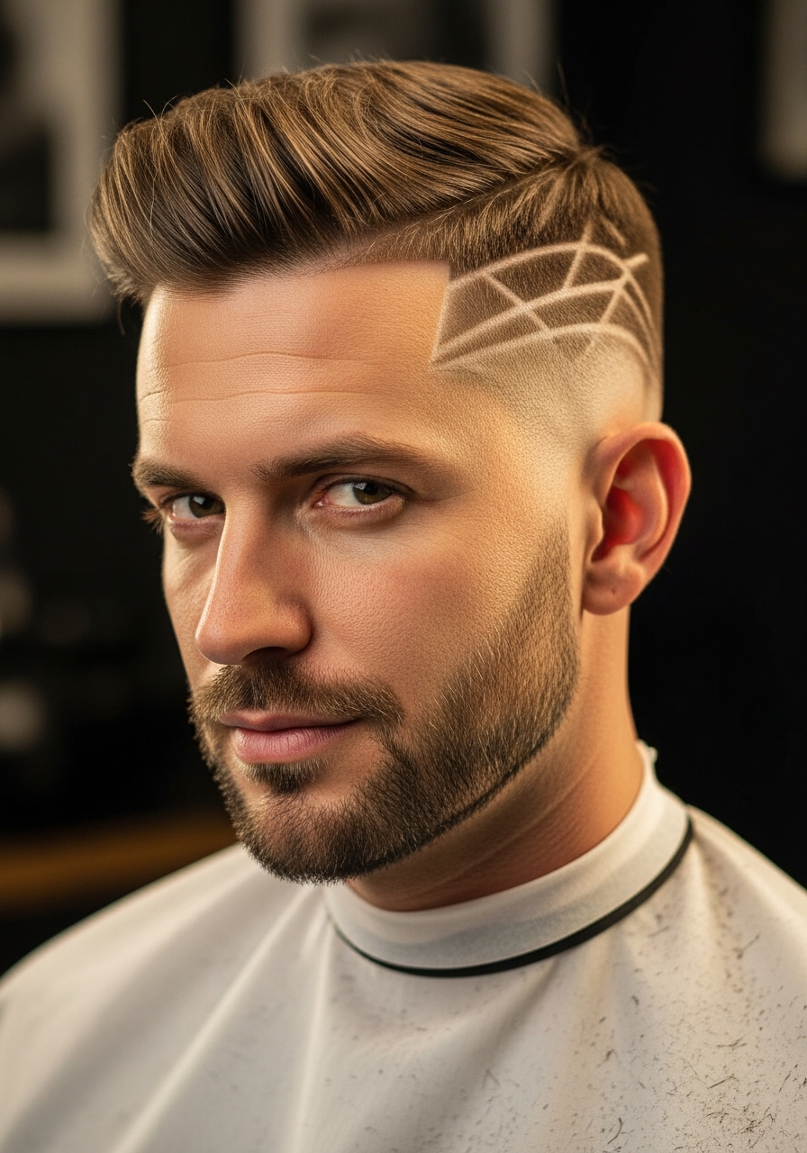 Low Taper Fade with Design 2026 - Custom Shaved Pattern Low Taper Haircut