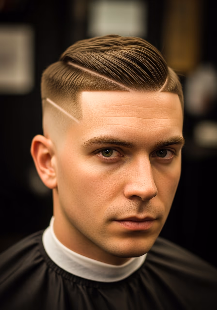 Low Taper Hard Part hairstyle for men 2026 — low taper fade variation, best for all faces + straight hair (professional yet bold), modern barbering by Master Stylist Jessica Hamilton