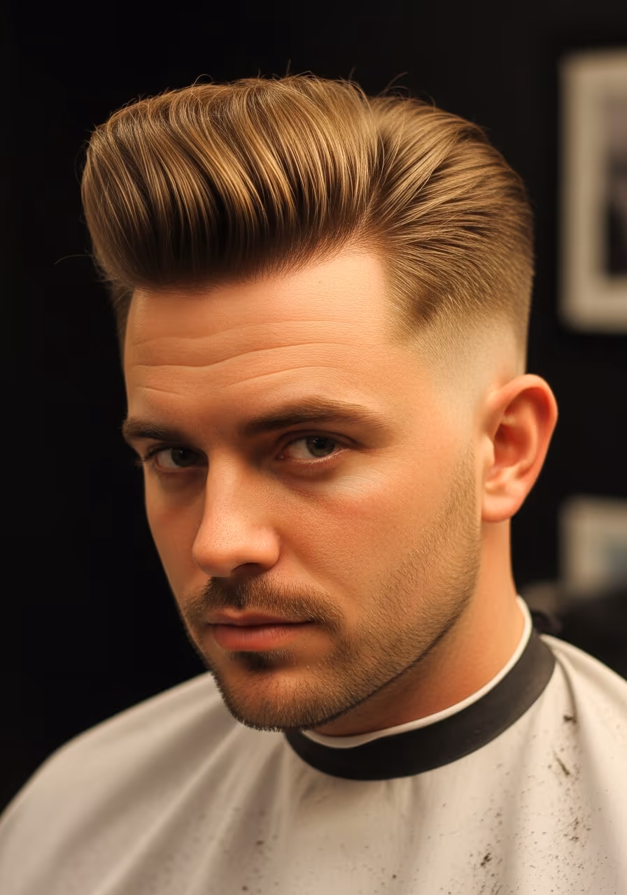 Low Taper Pompadour hairstyle for men 2026 — low taper fade variation, best for round, oval faces + thick/straight hair. young guys, modern barbering by Master Stylist Jessica Hamilton