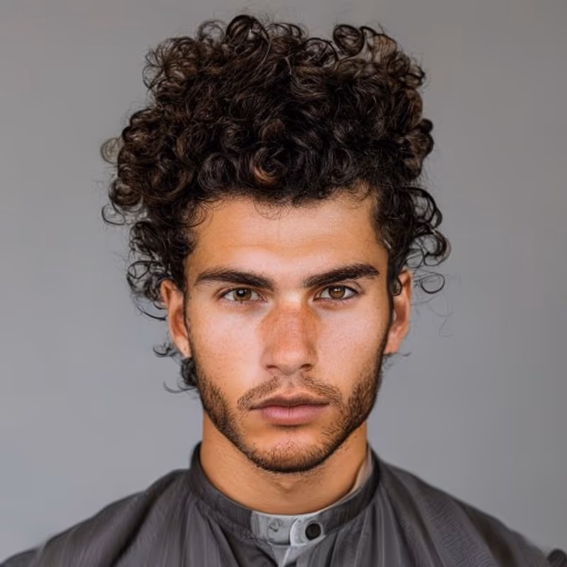 Curly Man Bun hairstyle for men 2026 — Man Bun variation, best for Natural curls (3A–3C), modern barbering by Master Stylist Jessica Hamilton